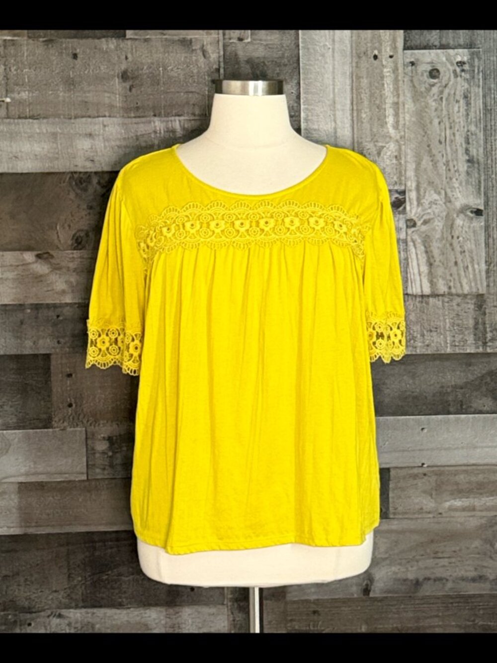 Mustard yellow floral crochet top 2XLarge fiesta bohemian summer resortwear